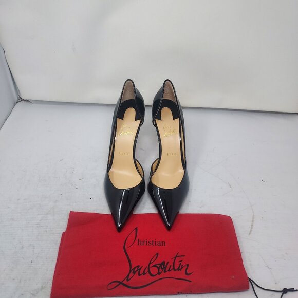 Christian Louboutin Patent Black Iriza Leather Half-d'Orsay Pump Heel Shoe - Picture 8 of 13